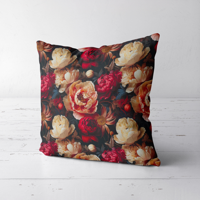 Decoratie fluweel Romantic Flowers, zwart