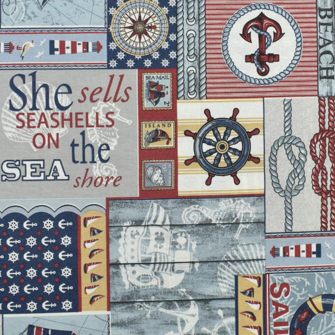 Deco fabric Seashells Feeling, grey-blue