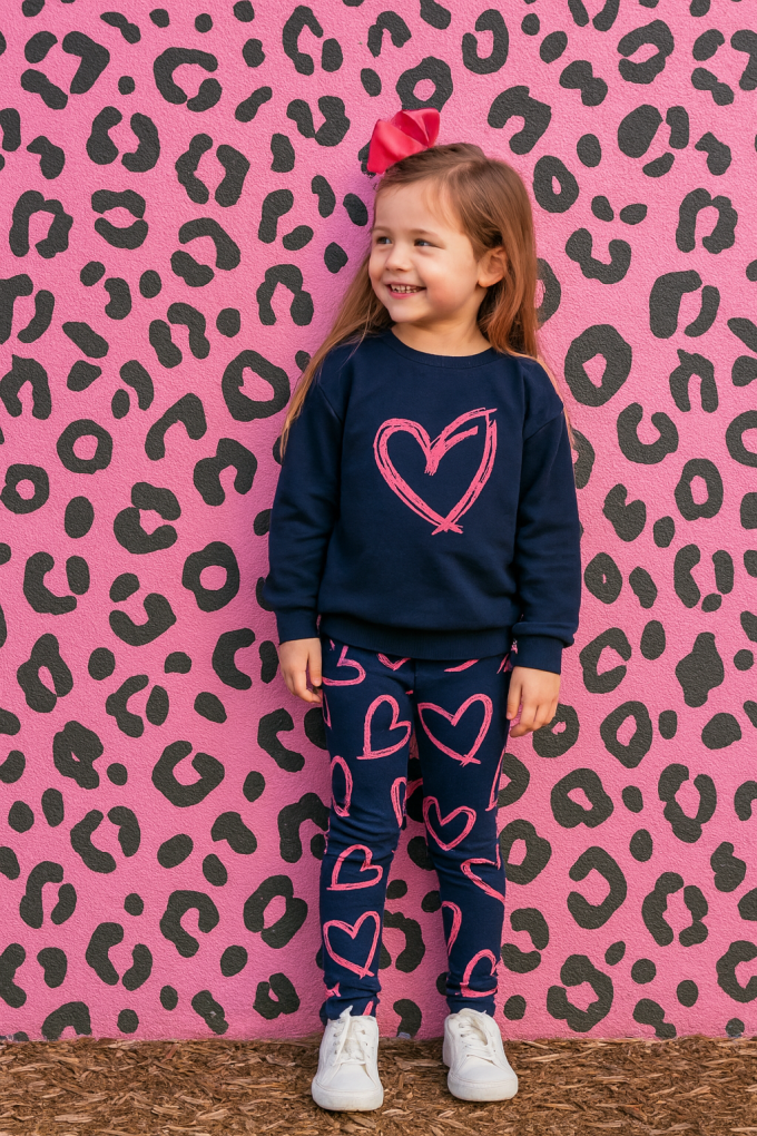 Denim Jersey neon hearts, dark blue