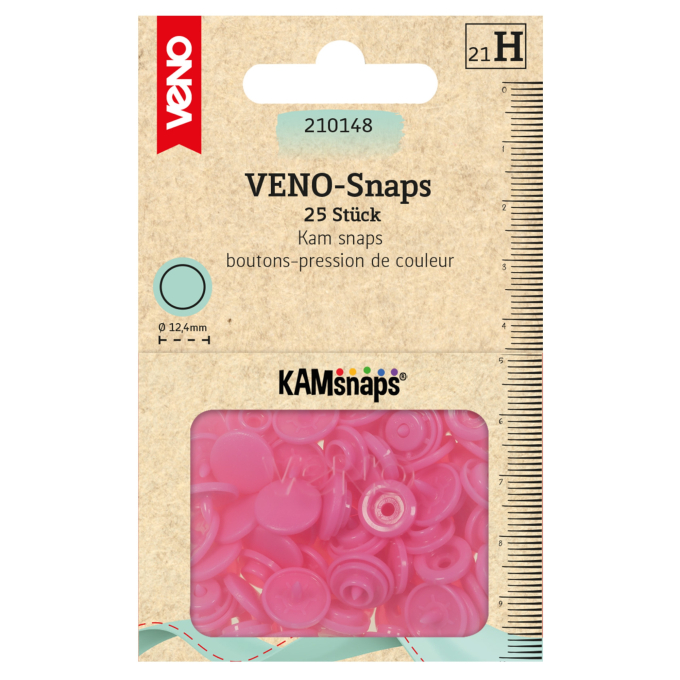 25 Boutons pression Snap Ø12,4mm KAMsnaps Veno, rose fuchsia