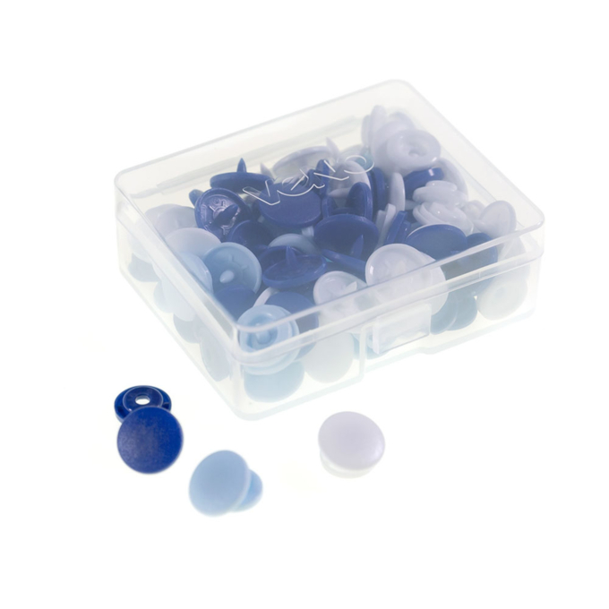 30 Boutons pression Snap Ø12,4mm KAMsnaps Color Mix Veno, bleu-bleu clair-blanc