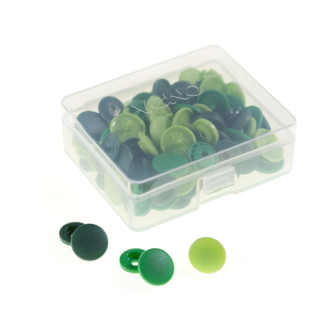 30 Boutons pression Snap Ø12,4mm KAMsnaps Color Mix Veno, vert foncé-vert clair-vert