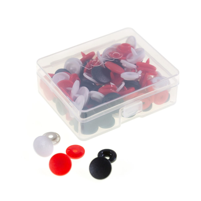30 Boutons pression Snap Ø12,4mm KAMsnaps Color Mix Veno, bleu marine-rouge-blanc