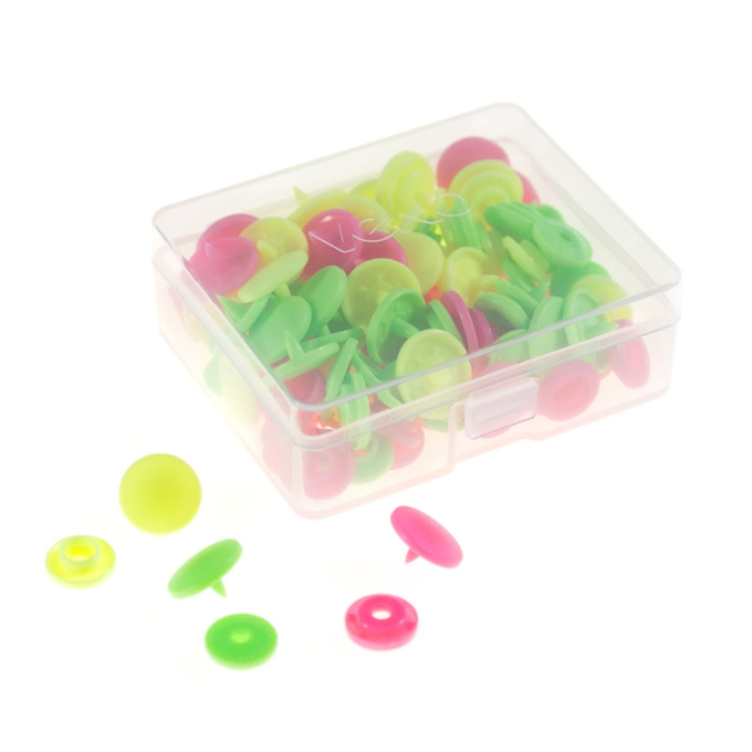 30 Boutons pression Snap Ø12,4mm KAMsnaps Color Mix Veno, jaune fluo - vert fluo - rose fluo