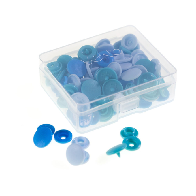 30 Boutons pression Snap Ø12,4mm KAMsnaps Color Mix Veno, bleu océan-turquoise-bleu clair