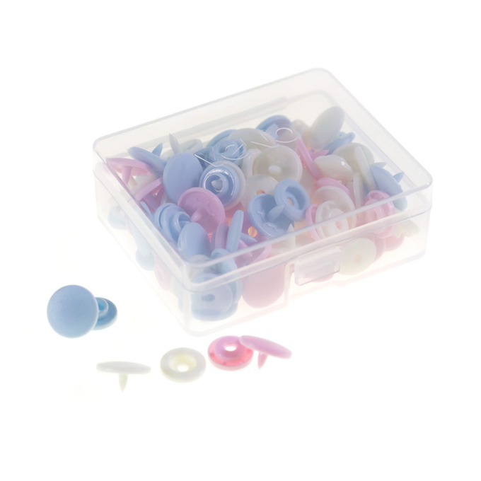 30 Boutons pression Snap Ø12,4mm KAMsnaps Color Mix Veno, rose-bleu clair-crème