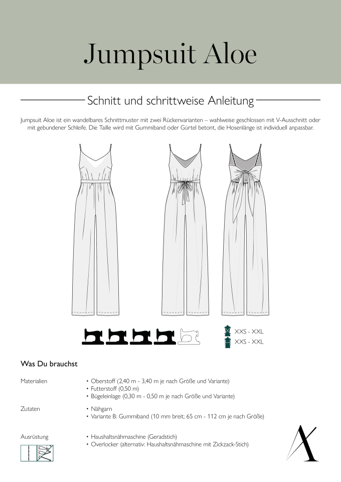 Patron jumpsuit femme pdf Aloe Abuvi, en allemand