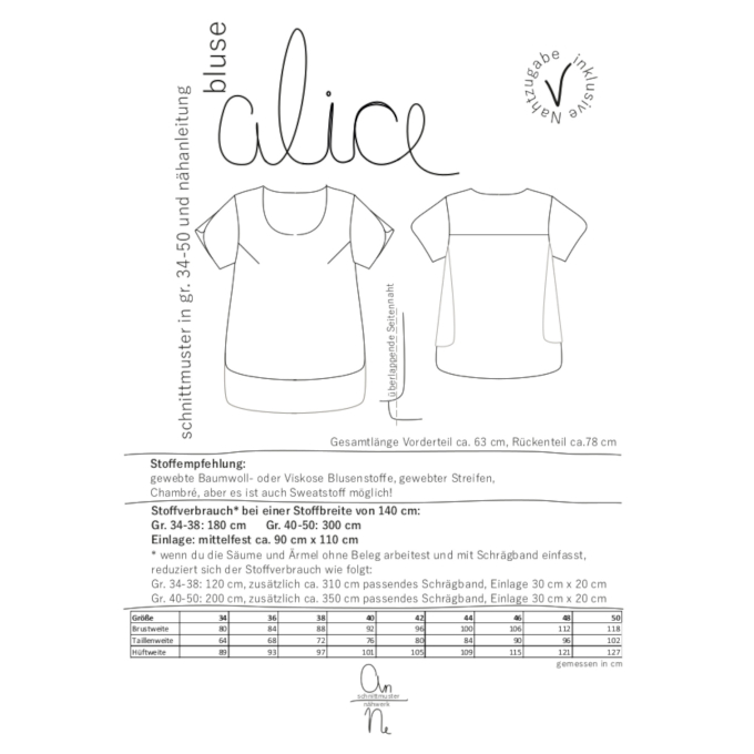 E-Book An-Ne Schnittmuster blouse Alice, duits