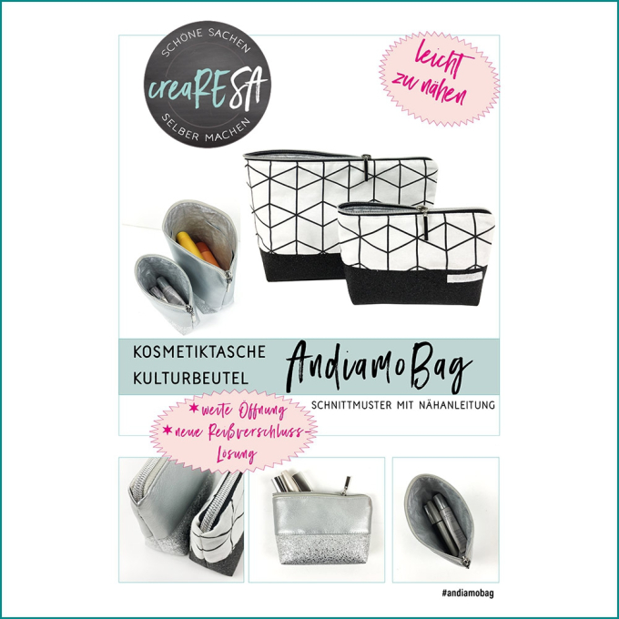 Patron trousse pour cosmétiques / trousse de toilette pdf AndiamoBag CreaResa, en allemand