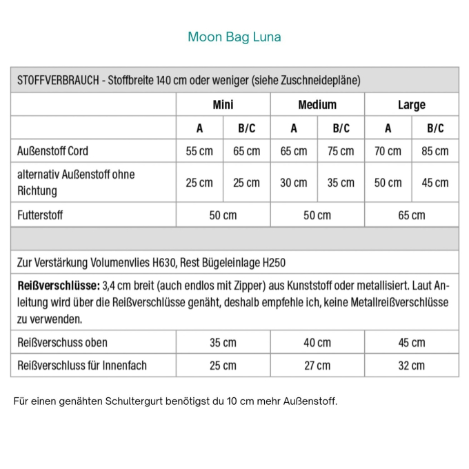 E-book CreaResa Schultertasche Moon Bag Kombipaket alle Größen, Duits