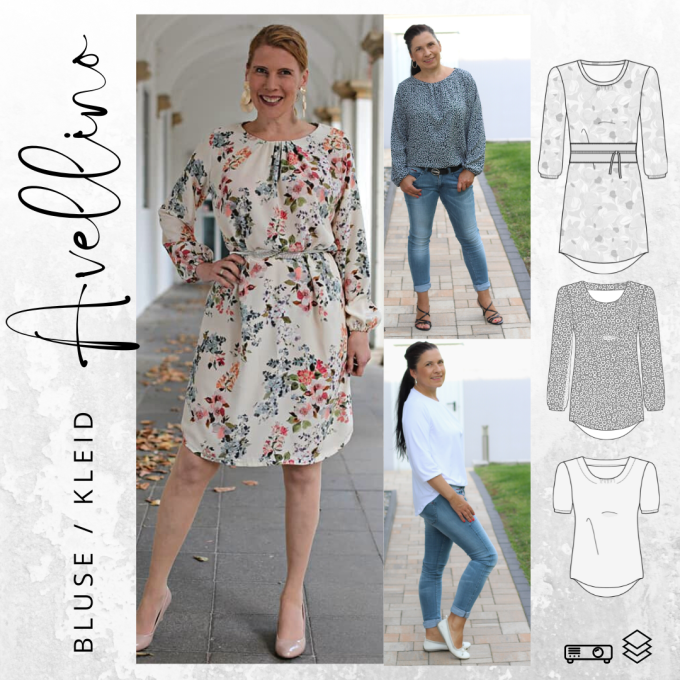Patron blouse / robe femme pdf Avellino drei eM's, en allemand