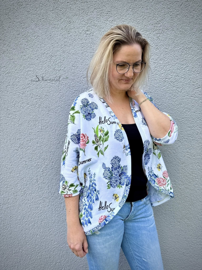 Patron cardigan femme pdf Rovito drei eM's, en allemand
