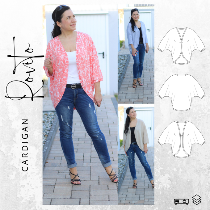 Patron cardigan femme pdf Rovito drei eM's, en allemand