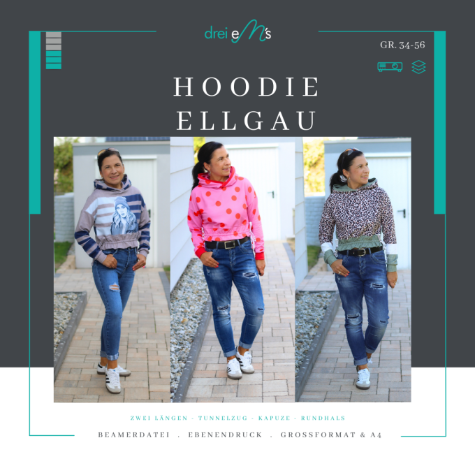 E-book drei eM's Ellgau Dames Hoodie, Duits