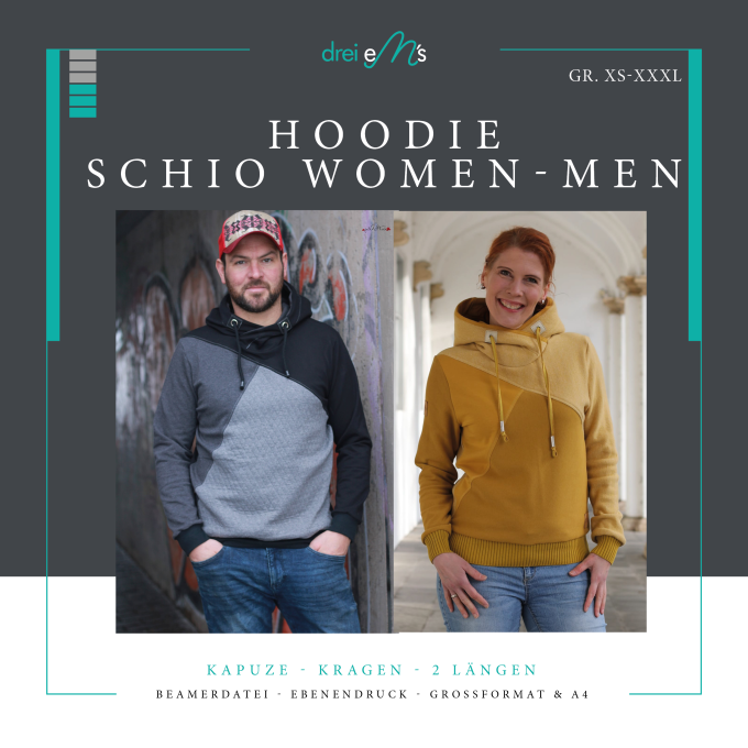 E-Book drei eM's Hoodie Schio Men- Women, duits
