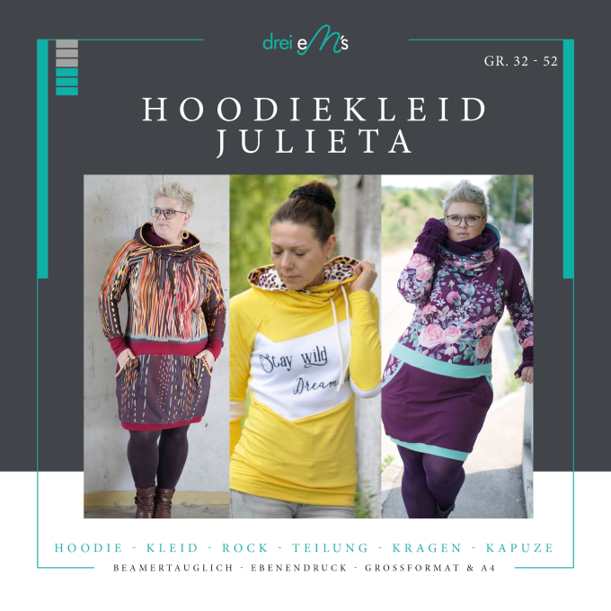 E-Book drei eM's Hoodie/hoodiejurk Julieta, Duits