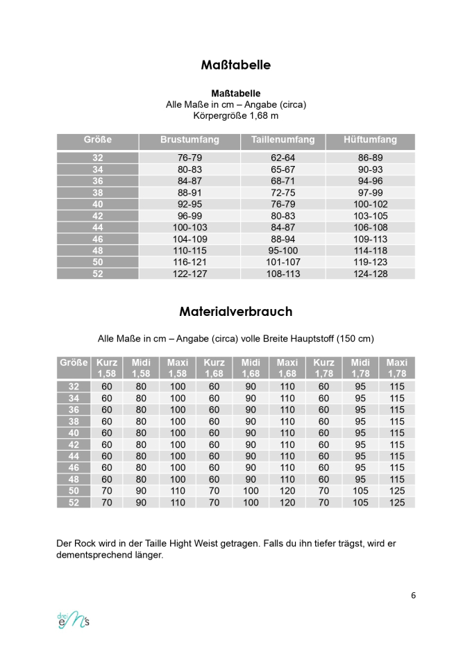 Patron jupe femme pdf Moosach drei eM's, en allemand