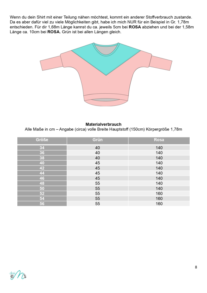 Patron t-shirt femme pdf Hemau drei eM's, en allemand