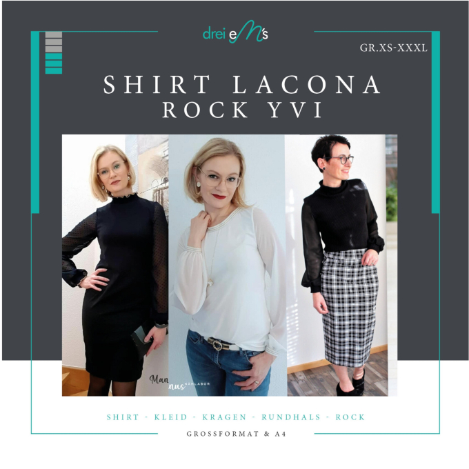Patron t-shirt / robe / jupe femme pdf Lacona et Yvi drei eM's, en allemand