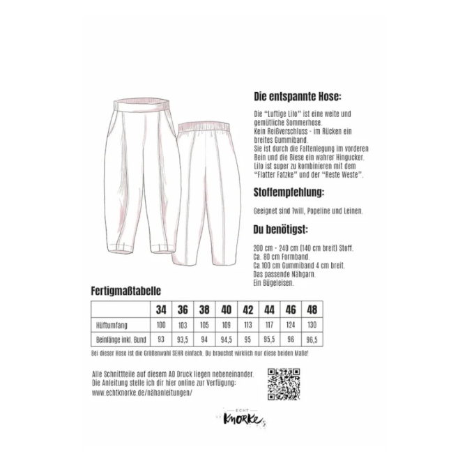Patron pantalon femme pdf Die luftige Lilo Echt Knorke, en allemand