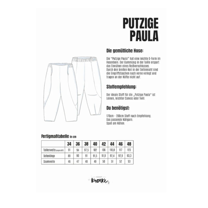 Patron pantalon femme pdf Die putzige Paula Echt Knorke, en allemand
