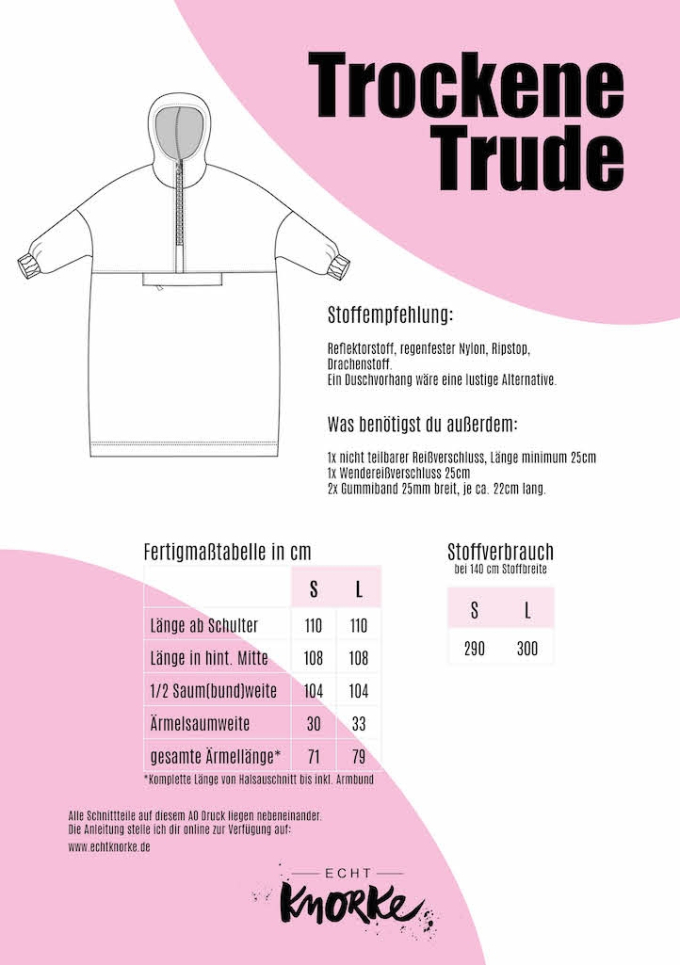 Patron poncho de pluie femme pdf Trockene Trude Echt Knorke, en allemand