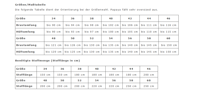 Patron sweat-shirt femme pdf Papaya Erbsünde, en allemand