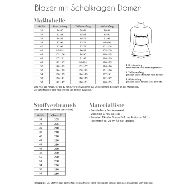 Patron blazer femme pdf Schalkragen Fadenkäfer, en allemand