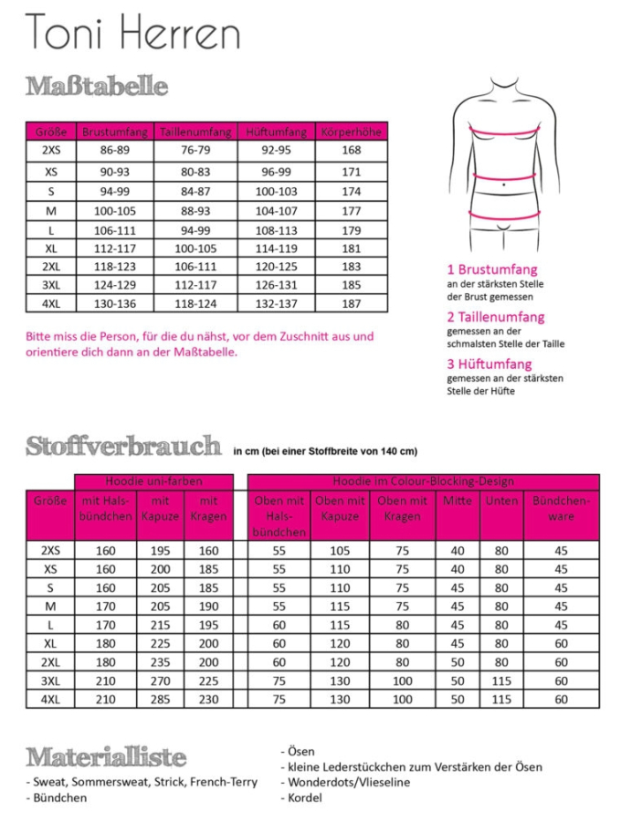 Patron sweat-shirt homme pdf Colorblocking Toni Fadenkäfer, en allemand