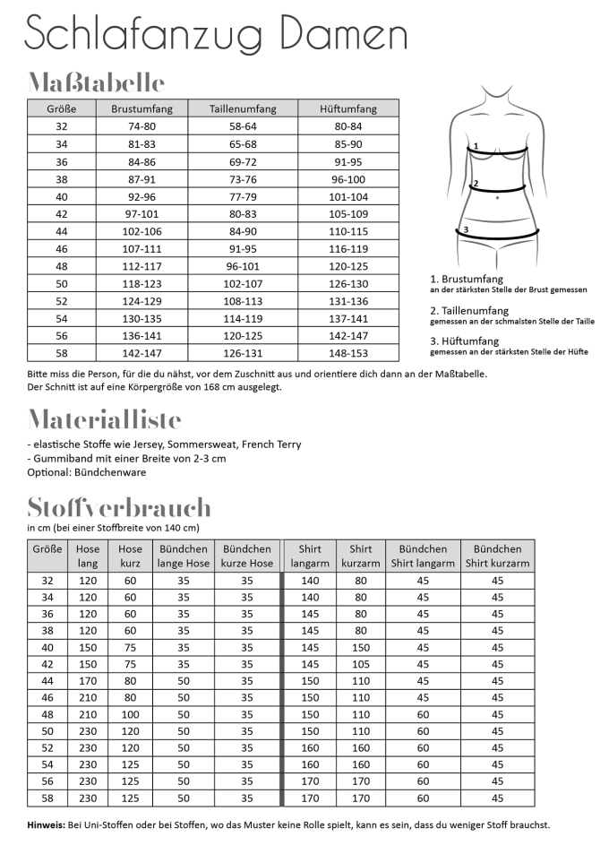 Patron pyjama femme pdf Fadenkäfer, en allemand