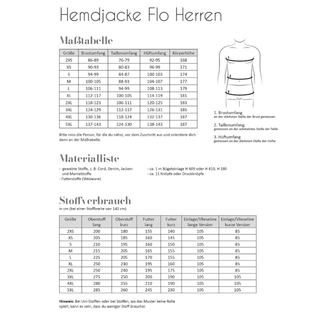 Patron veste homme pdf Fadenkäfer, en allemand