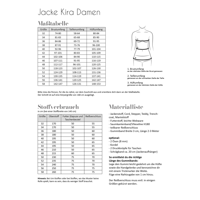 Patron veste femme pdf Kira Fadenkäfer, en allemand