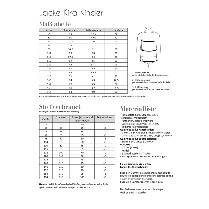 Patron veste enfant pdf Kira Fadenkäfer, en allemand