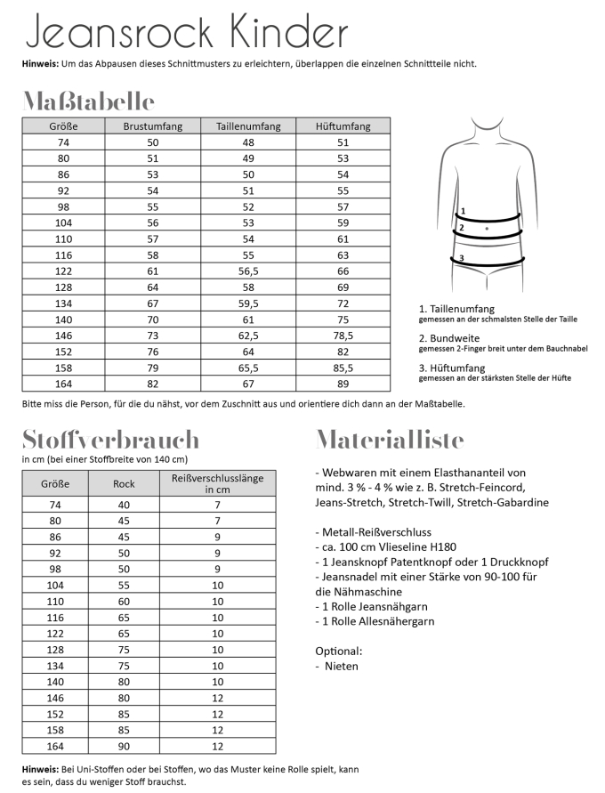 Patron jupe jean enfant pdf Fadenkäfer, en allemand