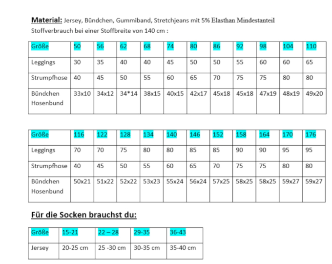 Patron legging enfant pdf Fadenkäfer, en allemand