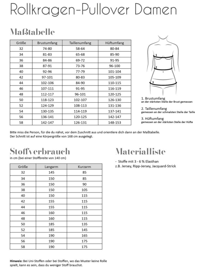 Patron pullover femme pdf Fadenkäfer, en allemand