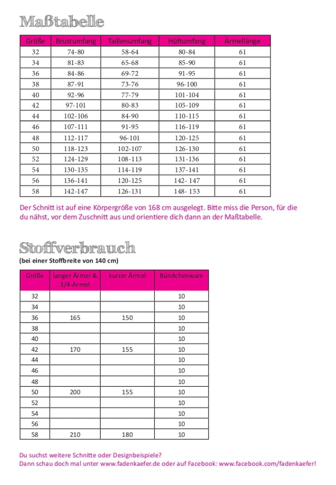 Patron t-shirt / pullover femme pdf Fadenkäfer, en allemand
