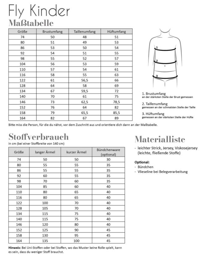 Patron t-shirt enfant pdf Fly Fadenkäfer, en allemand