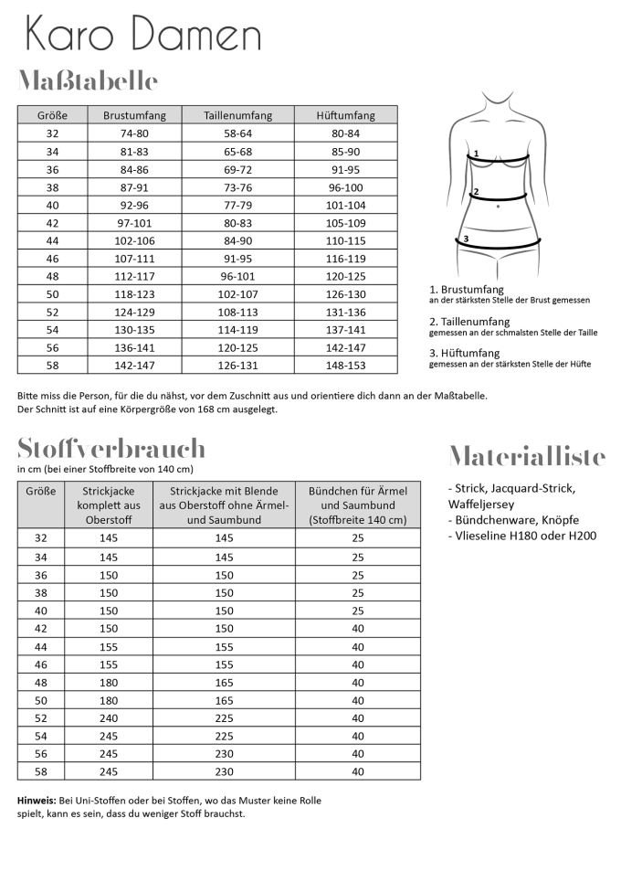 Patron cardigan femme pdf Karo Fadenkäfer, en allemand