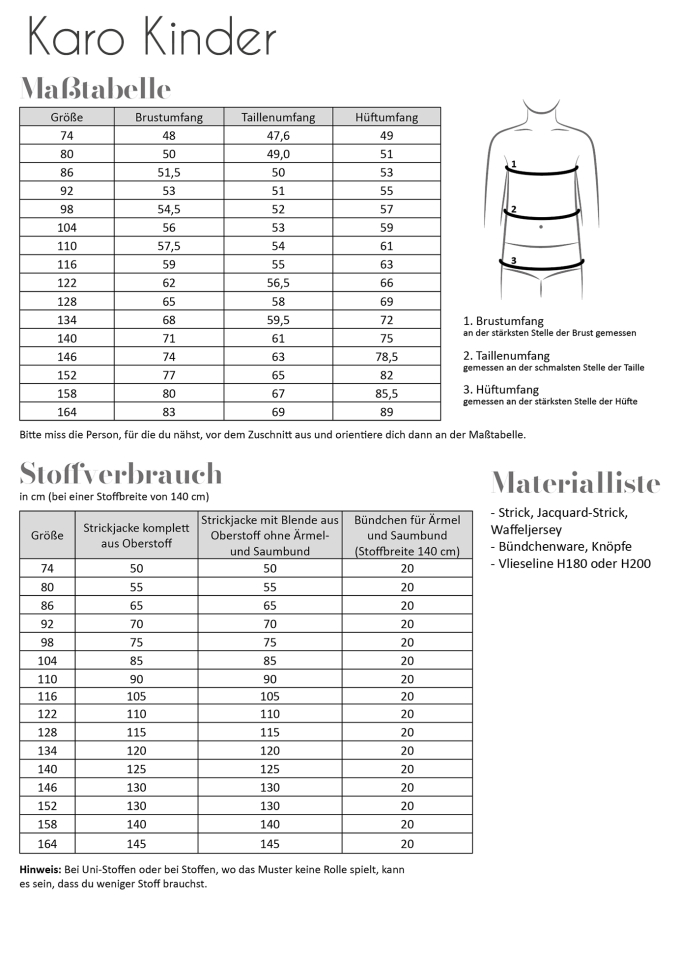 Patron cardigan enfant pdf Karo Fadenkäfer, en allemand