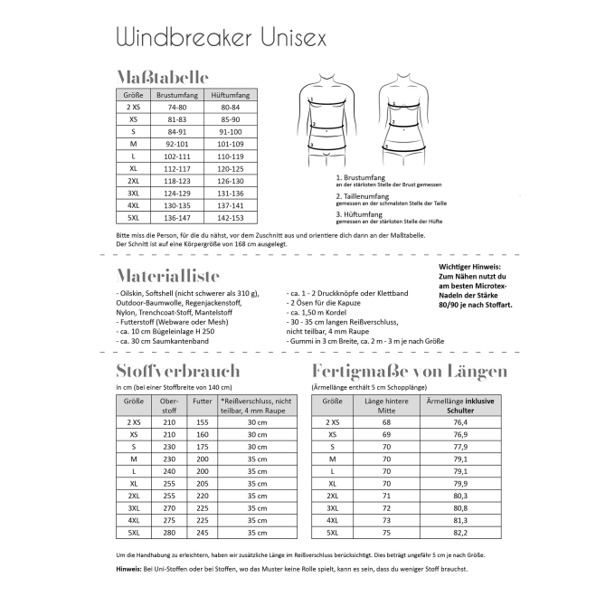 Patron k-way enfant pdf Windbreaker femme & homme Fadenkäfer, en allemand