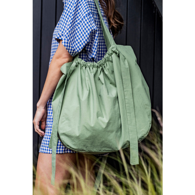 Green Striped Upholstery Chenille Handbag good with Vintage Brooch