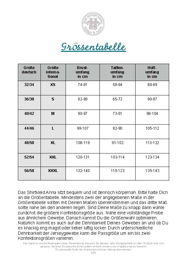 Patron robe tunique t-shirt femme pdf Anna Firstlounge Berlin, en allemand