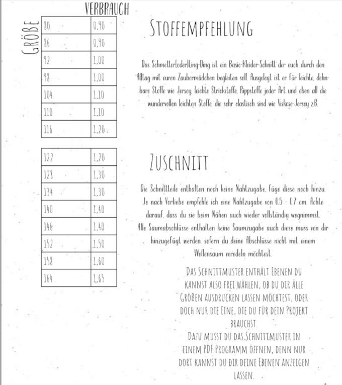 Patron robe / tunique enfant pdf Das Schmetterding Four Chapter, en allemand