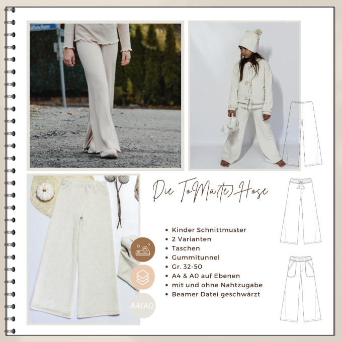 Patron pantalon enfant pdf ToMa(te) Wide Leg Four Chapter, en allemand