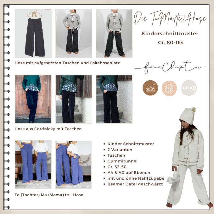 Patron pantalon enfant pdf ToMa(te) Wide Leg Four Chapter, en allemand