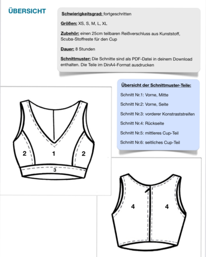 Patron brassière de sport femme pdf Tracy Hanna Louise, en allemand