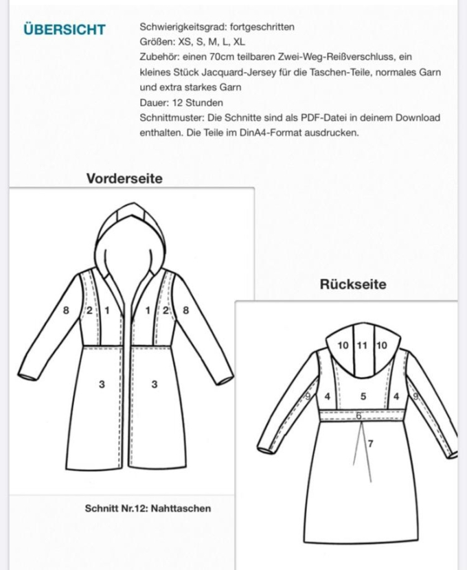 Patron veste imperméable femme pdf Alisia Hanna Louise, en allemand