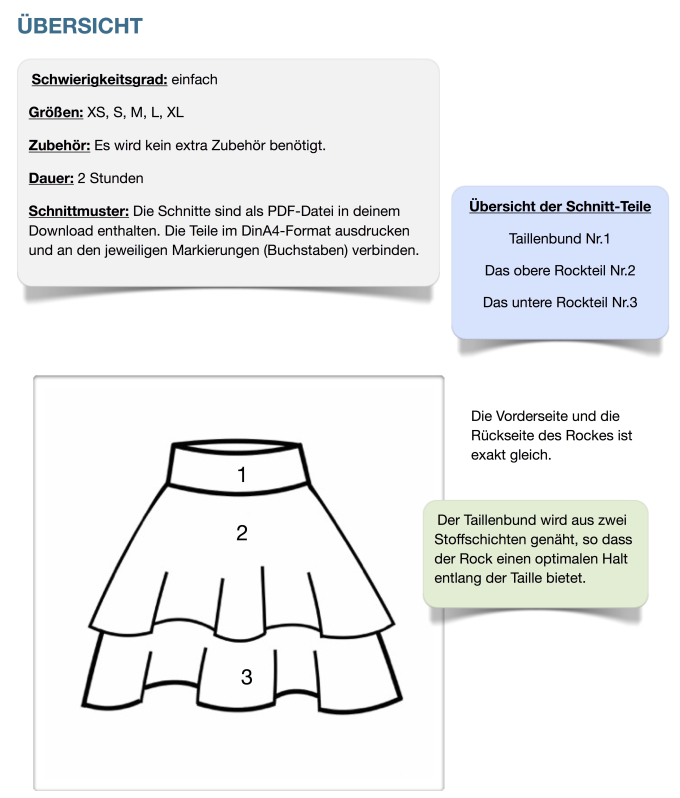 Patron jupe femme pdf Fiona Hanna Louise, en allemand