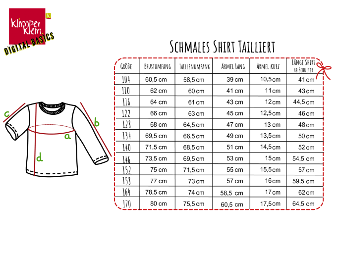 E-Book Klimperklein schmales Shirt tailliert Kids, Duits